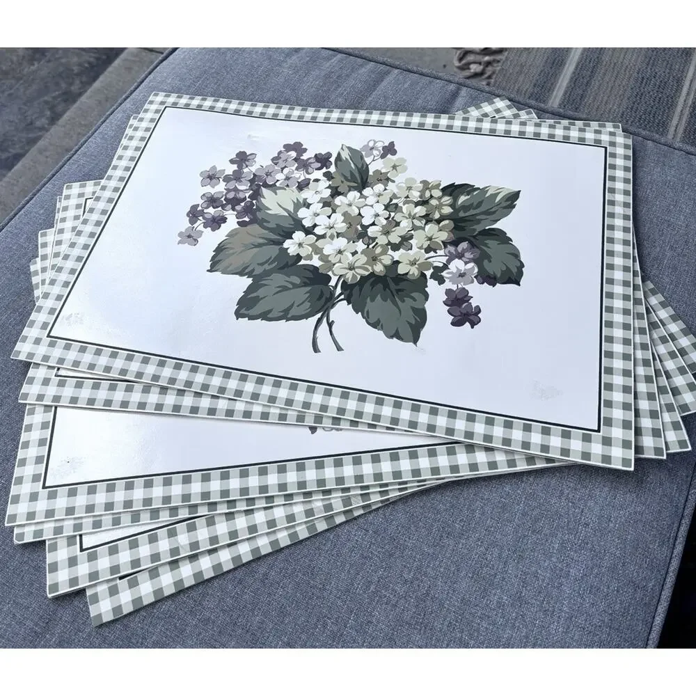 6 Martha Stewart Hydrangea Vinyl Placemats Floral 1997 Cottage